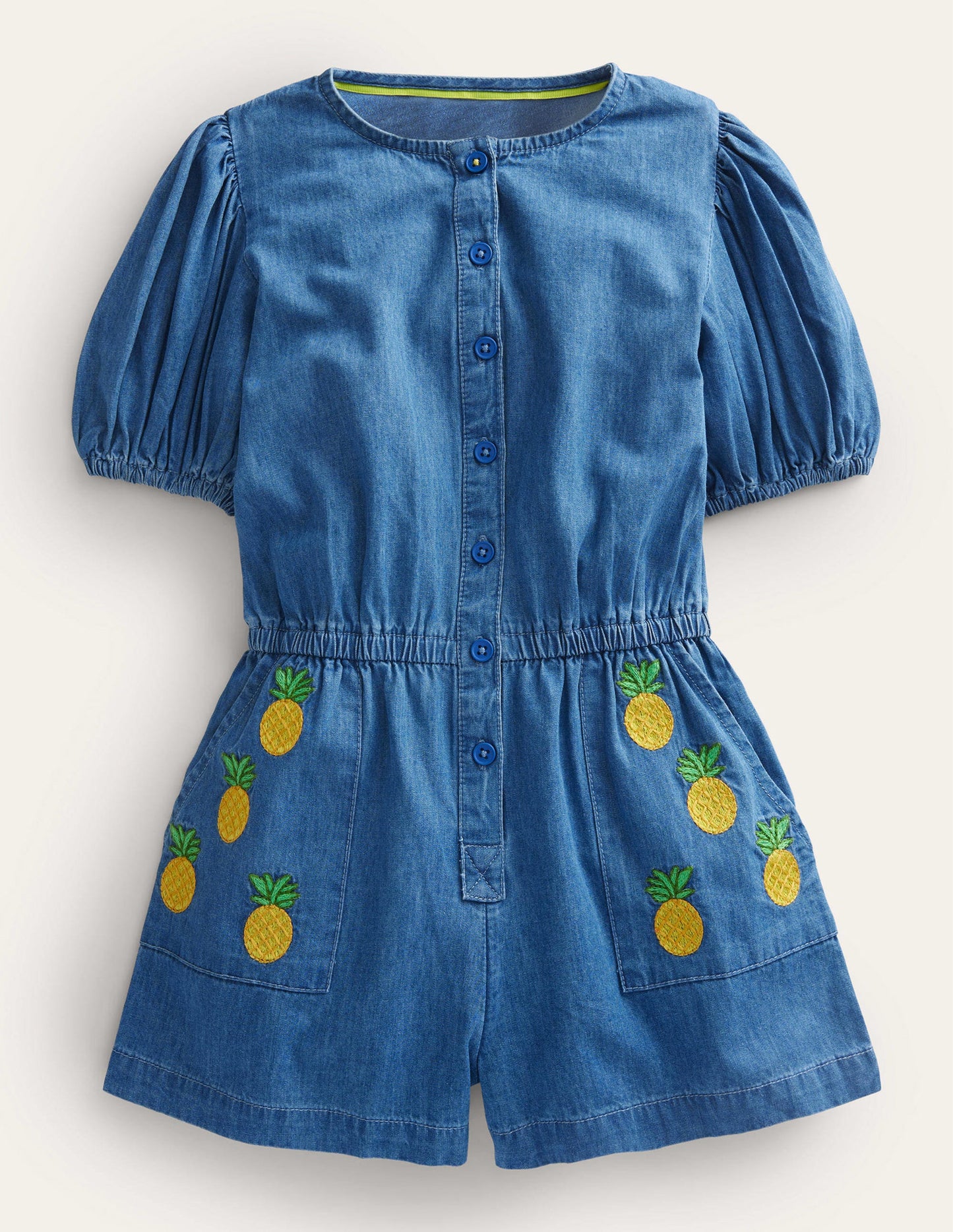 Denim-Einteiler mit Stickerei-Mittleres Vintageblau, Denim
