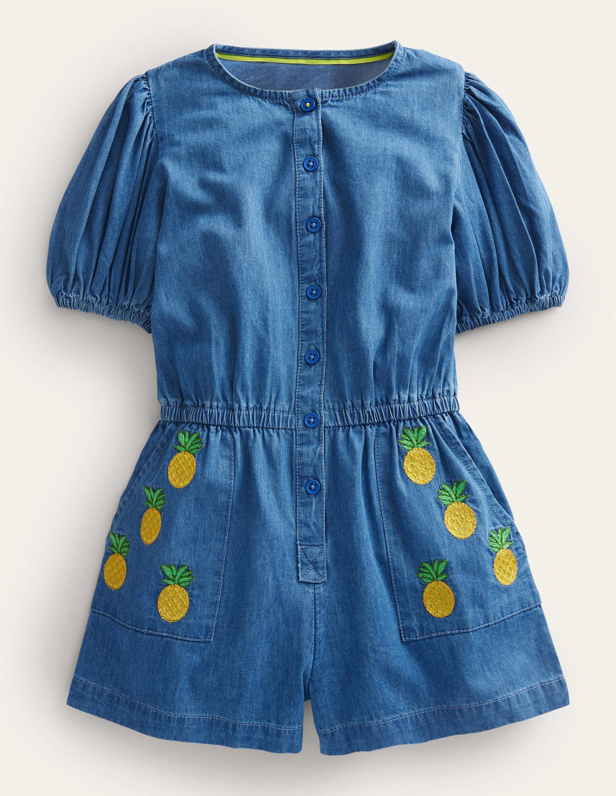 Denim-Einteiler mit Stickerei-Mittleres Vintageblau, Denim - Image 1
