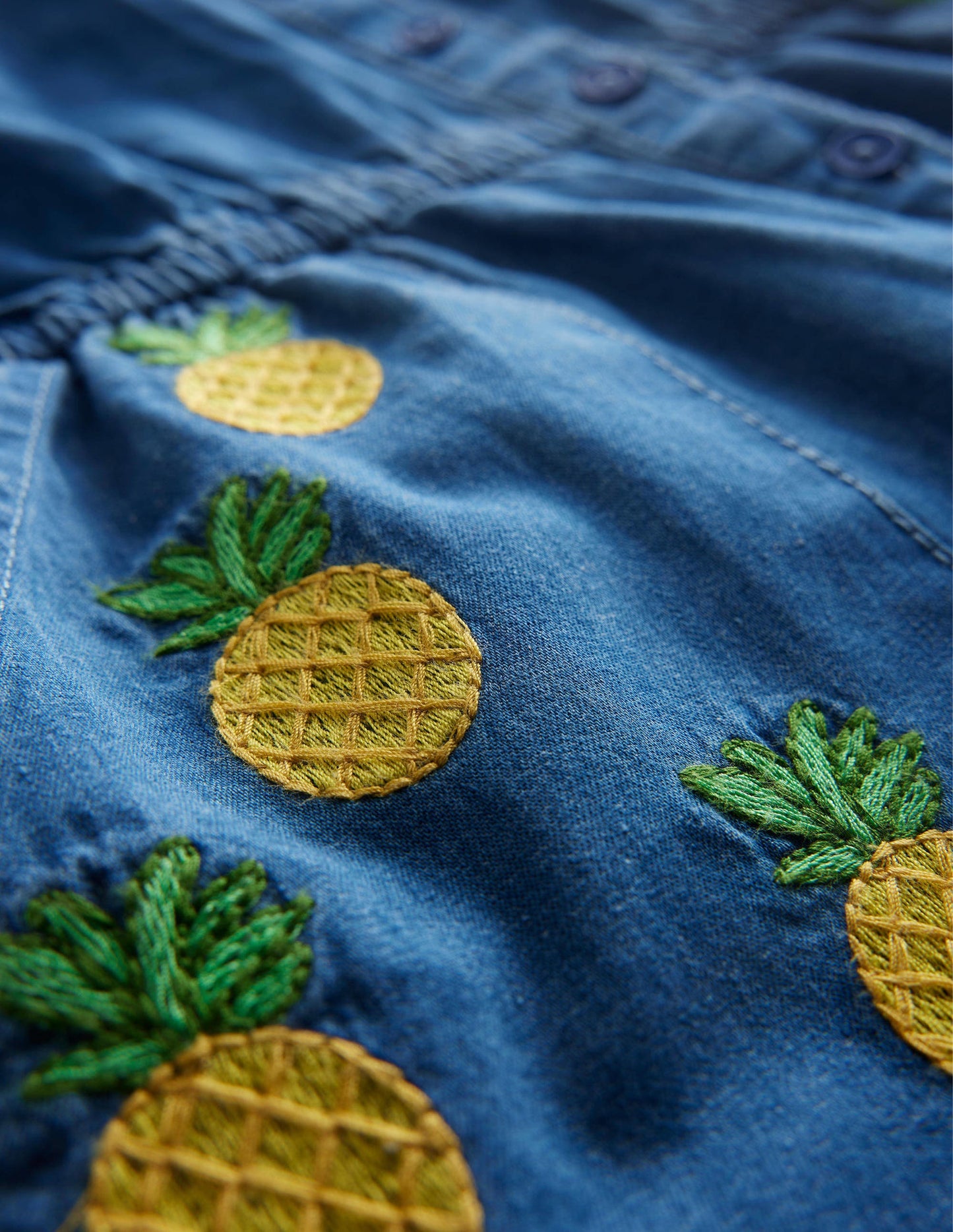 Denim-Einteiler mit Stickerei-Mittleres Vintageblau, Denim