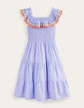 Stufenkleid mit Muschelsaum-Blau, Faux-Uni