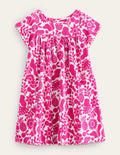 Gemustertes Frottee-Kleid-Dunkelpink, Urlaubs-Blumenmuster