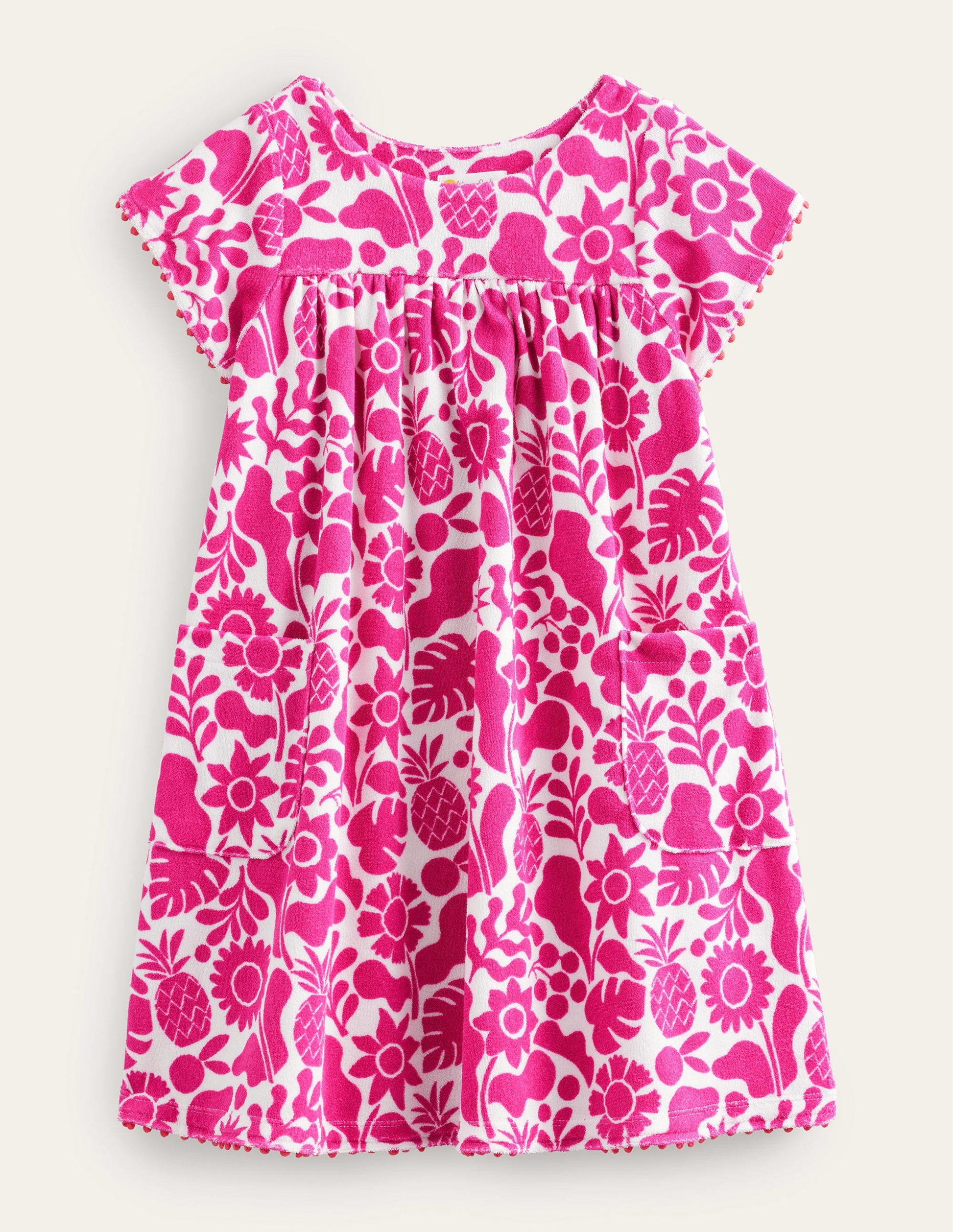 Gemustertes Frottee-Kleid-Dunkelpink, Urlaubs-Blumenmuster-1