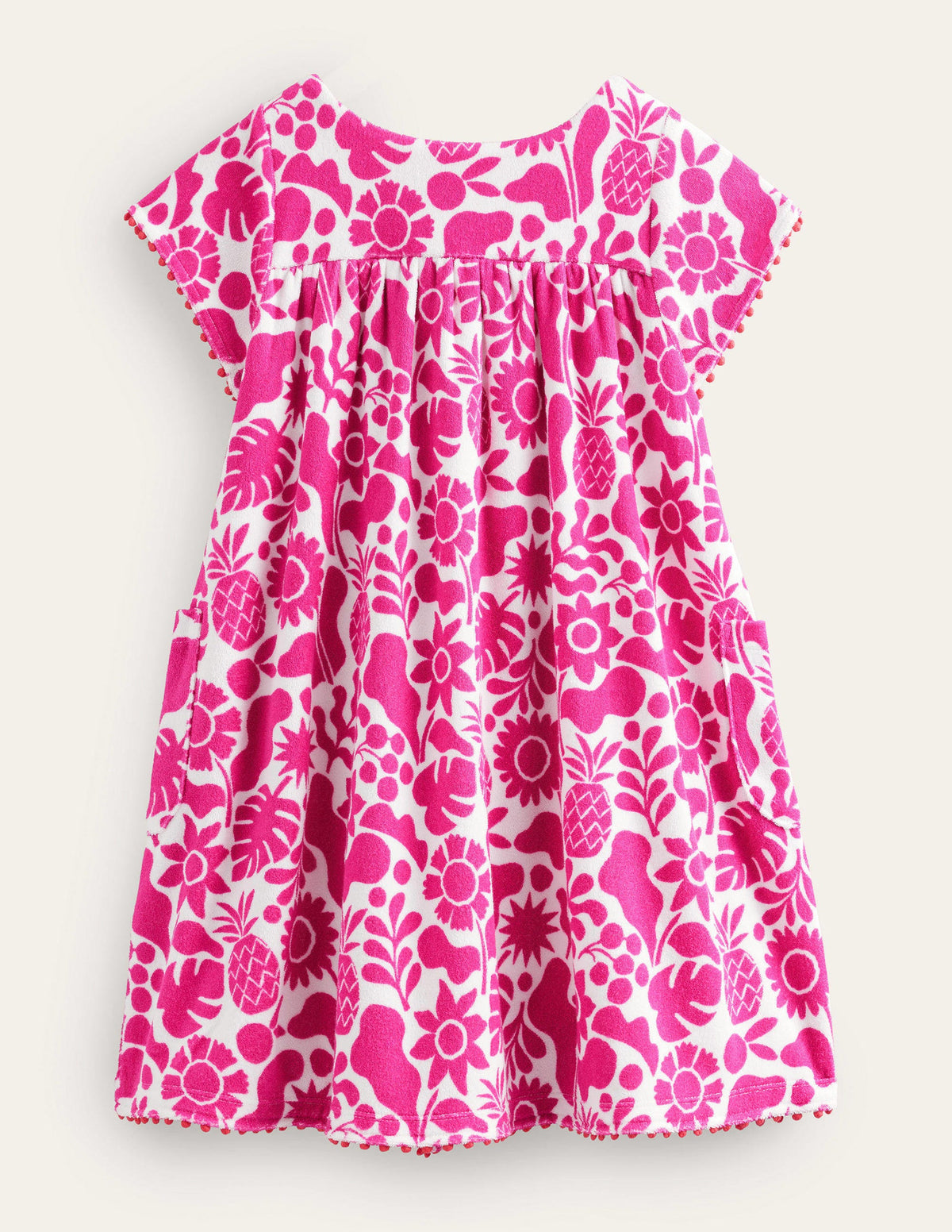 Gemustertes Frottee-Kleid-Dunkelpink, Urlaubs-Blumenmuster-2