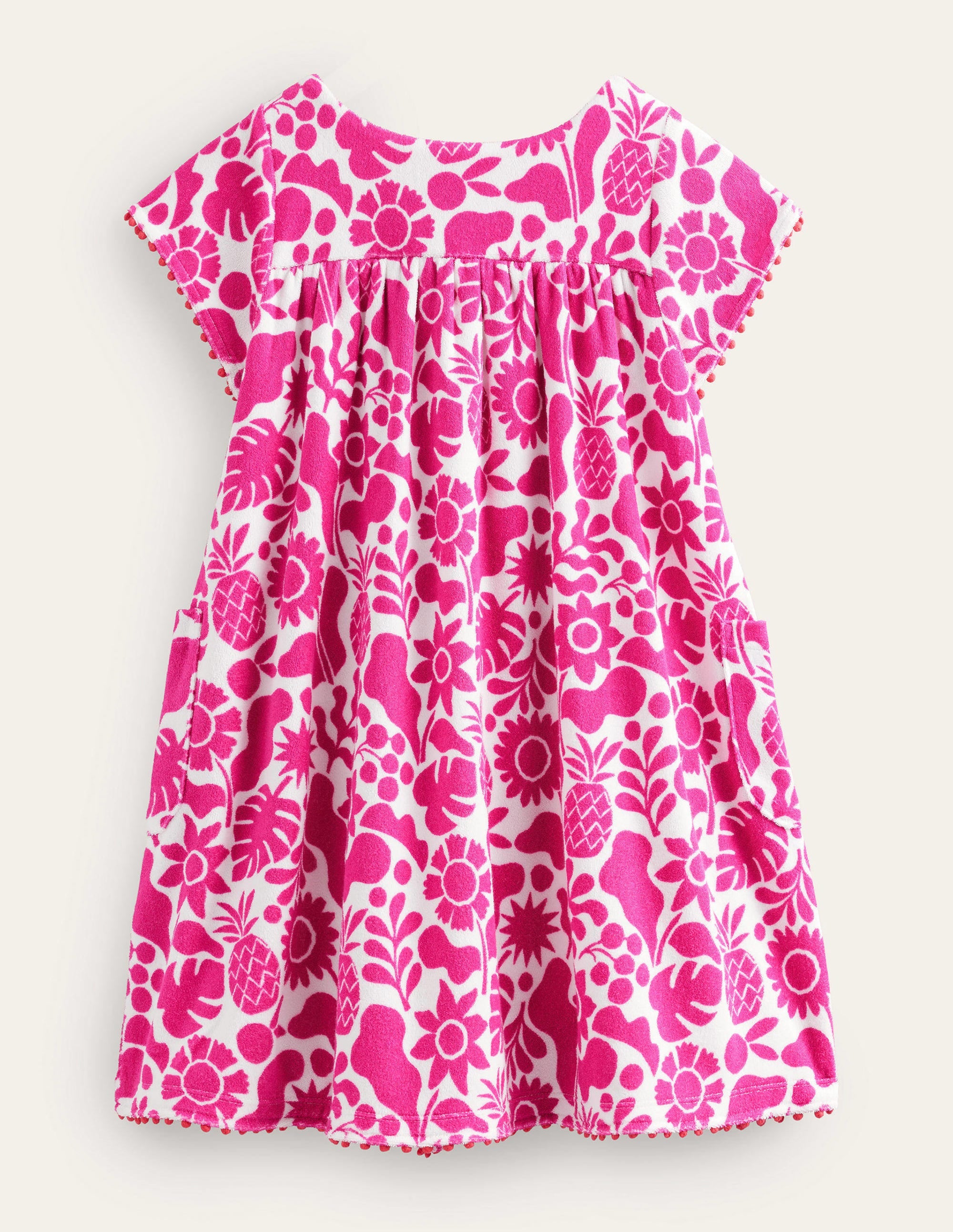 Gemustertes Frottee-Kleid-Dunkelpink, Urlaubs-Blumenmuster - Image 2