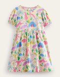 Kleid mit Puffärmeln-Bunt, Wüstenmotiv