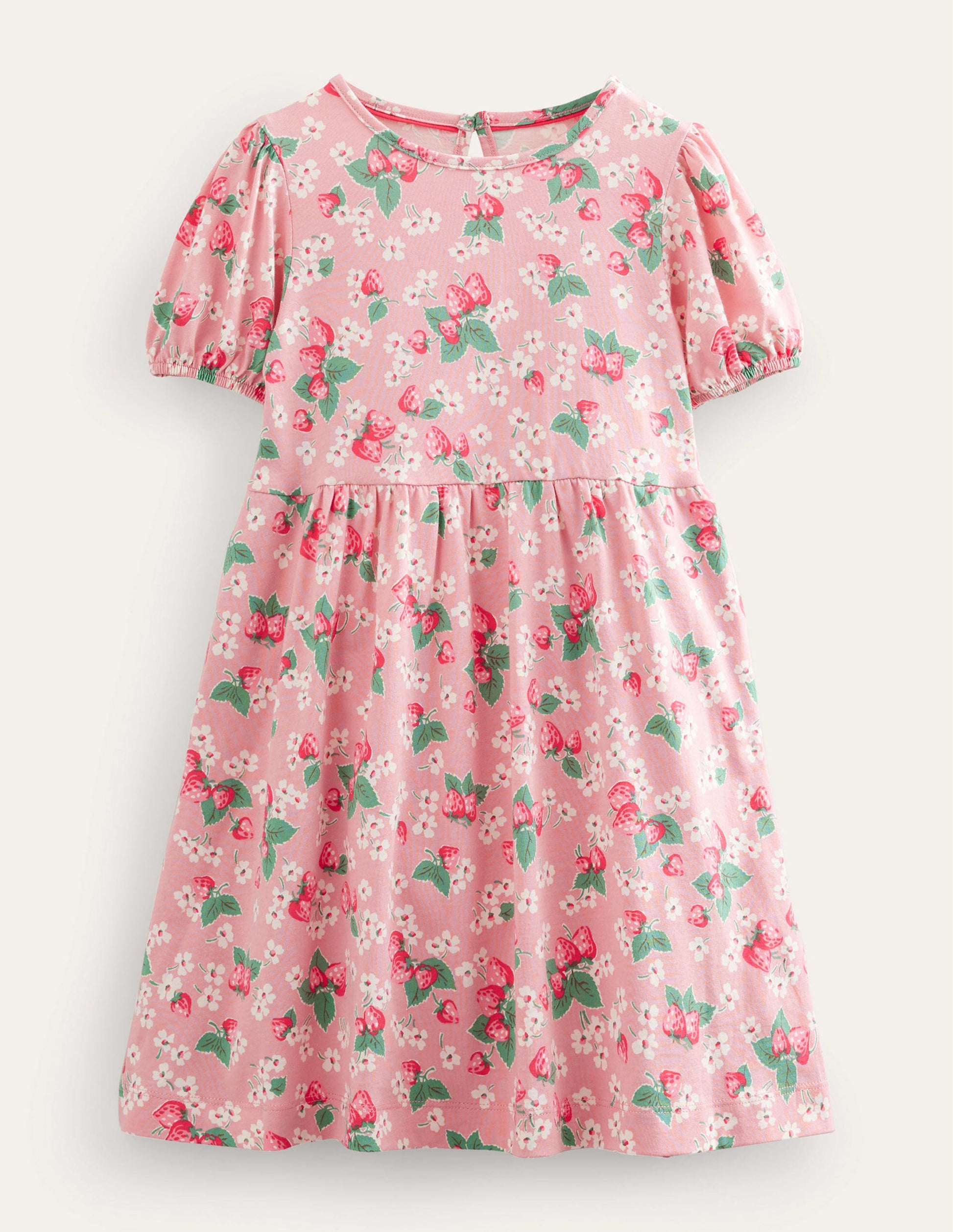 Kleid mit Puffärmeln-Mandelblütenrosa, Erdbeeren-1