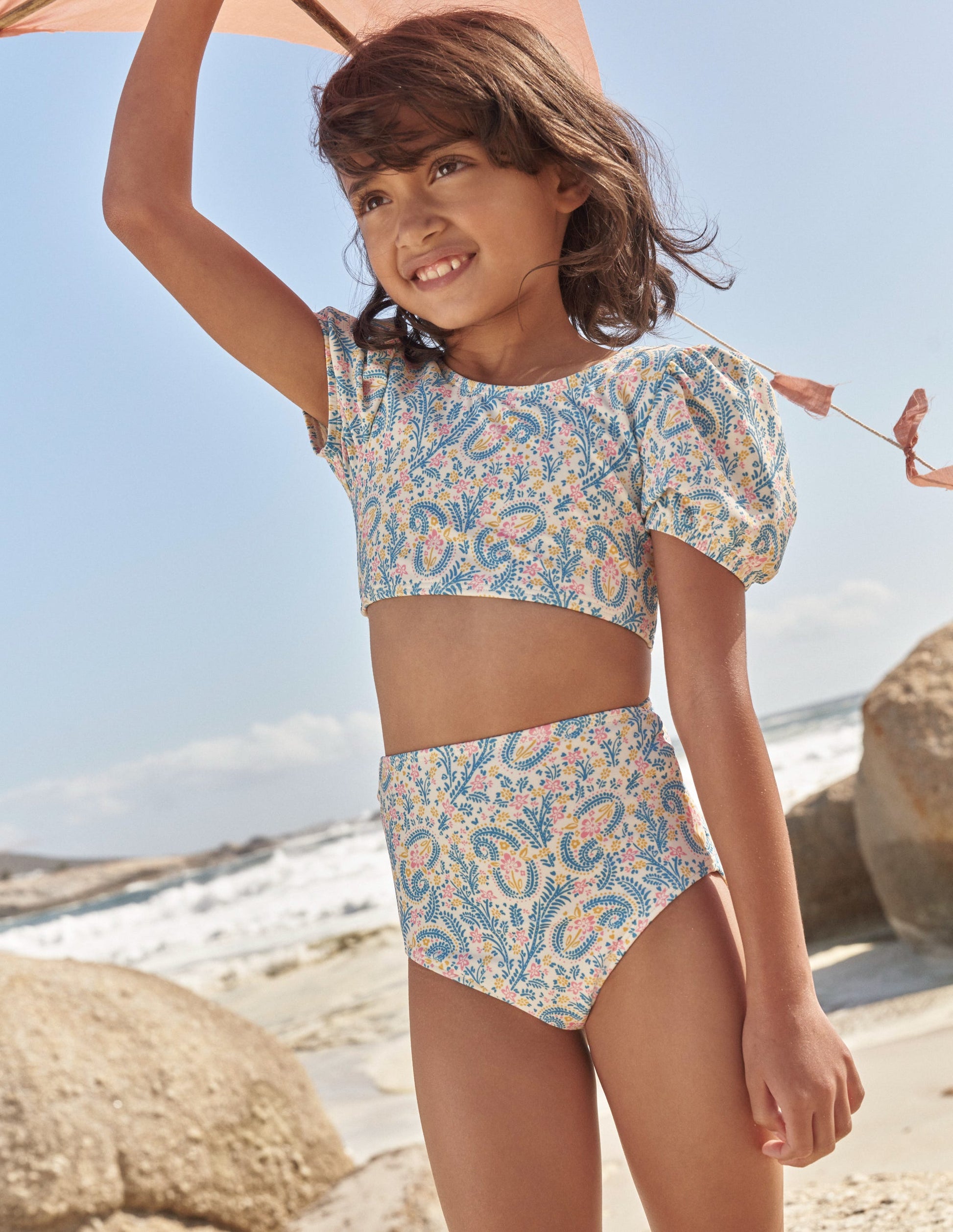 Puff Sleeve Bikini-Ivory Paisley-4