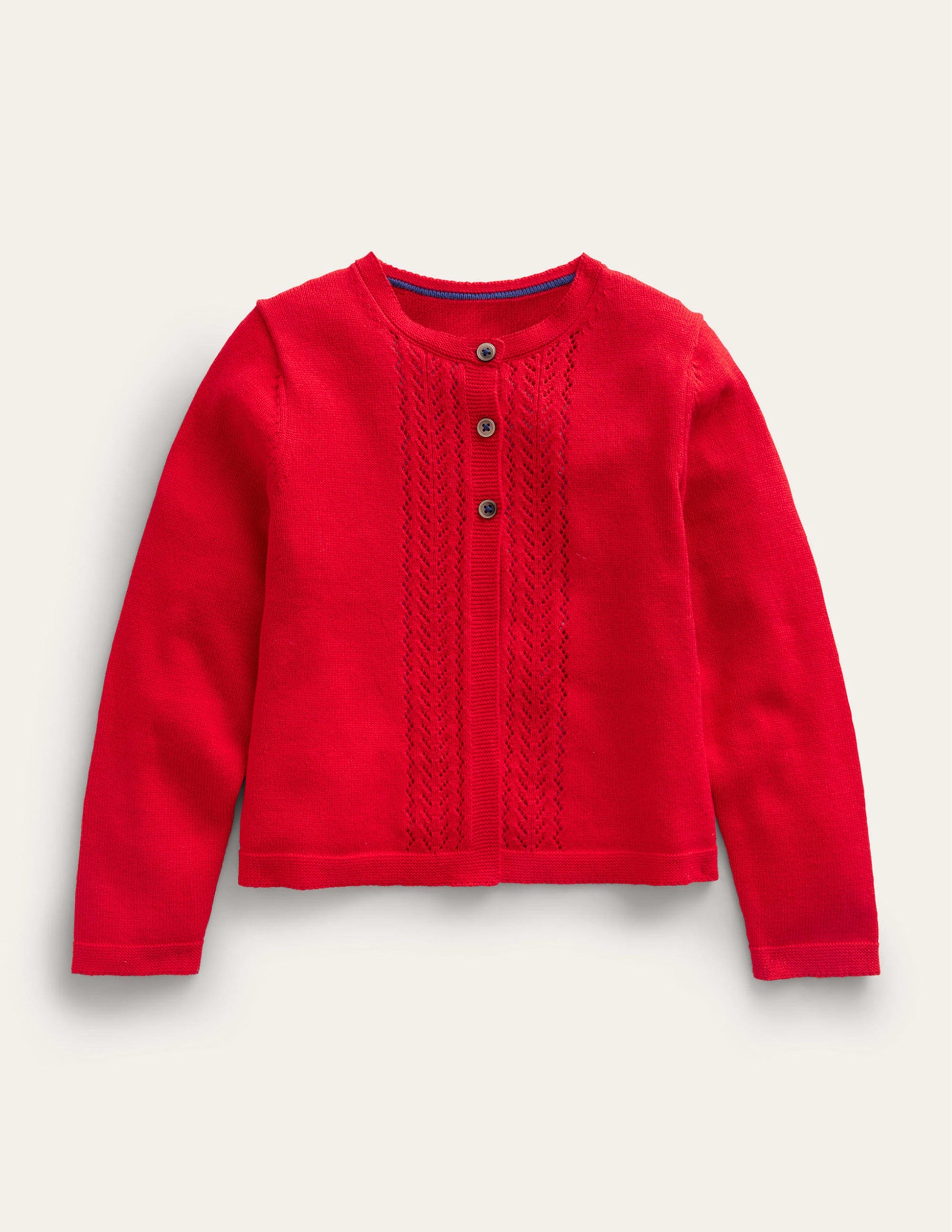 Strickjacke aus Baumwolle mit Pointelle-Design-Leuchtendes Rot-1