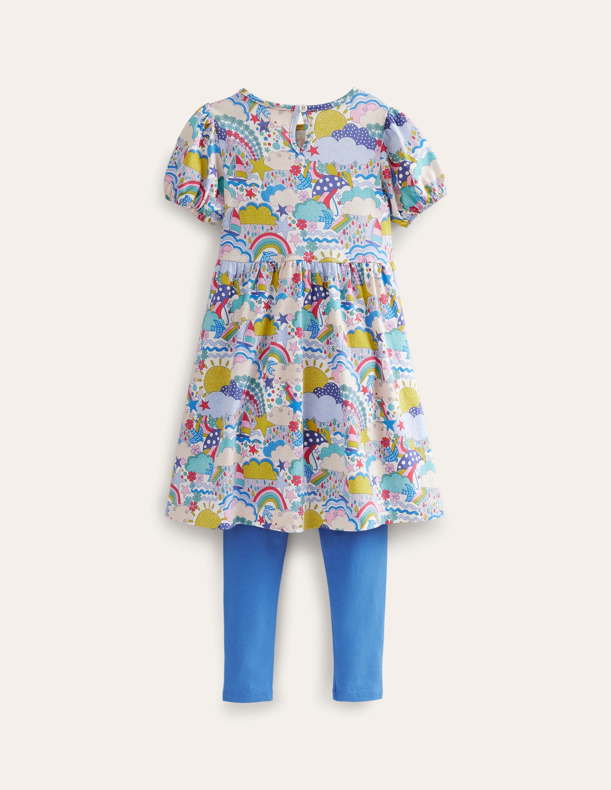 Set aus Puffärmelkleid und Leggings-Bunt Wettermotive und Blau - Image 2
