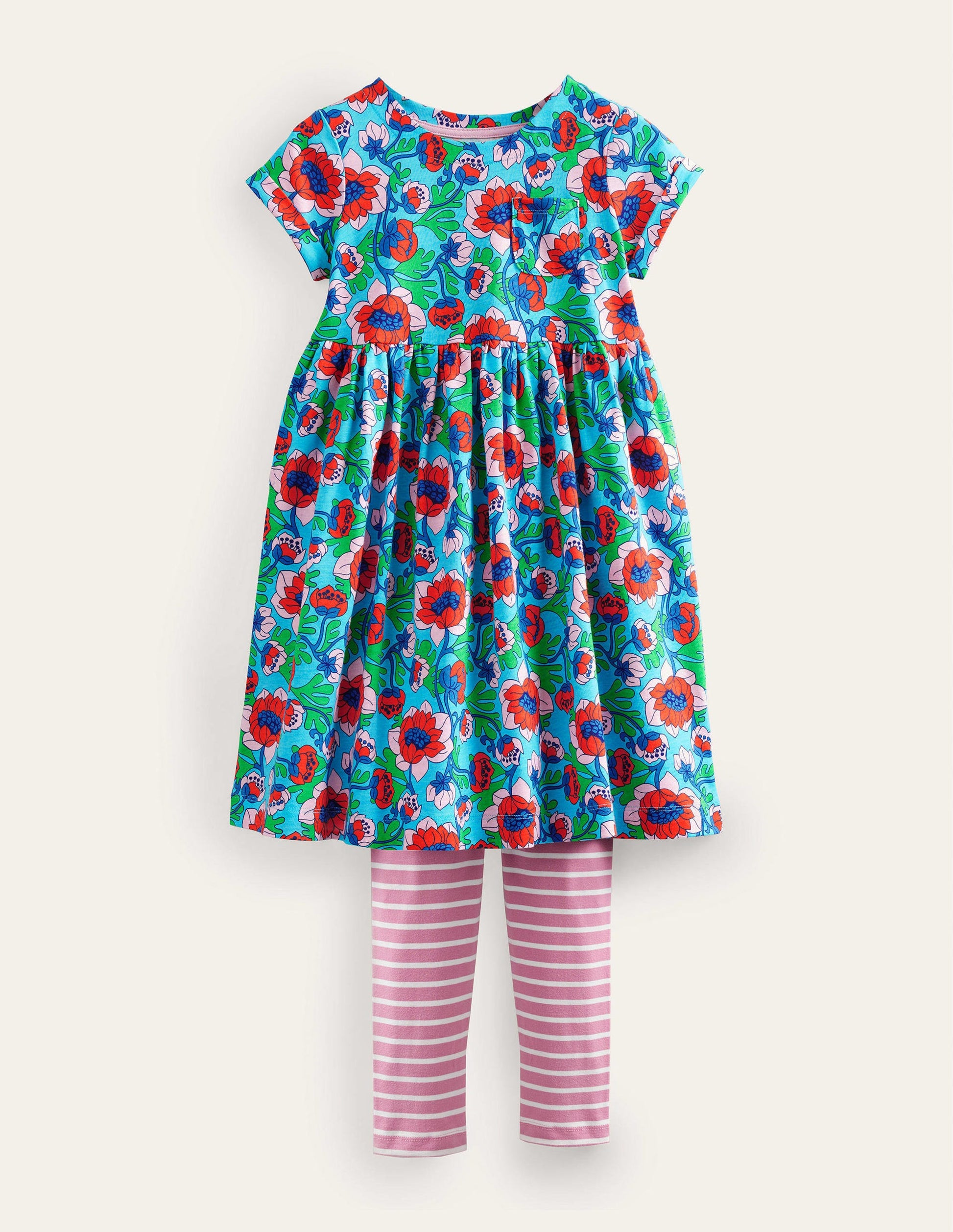 Fun Dress and Legging Set-Aqua Blue Poppies-1