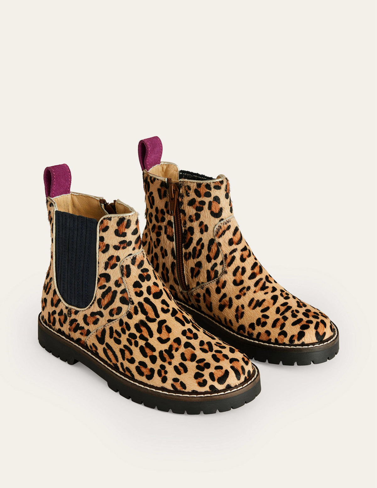 Chelsea-Stiefel aus Leder-Leopard mit marineblauem Besatz-2