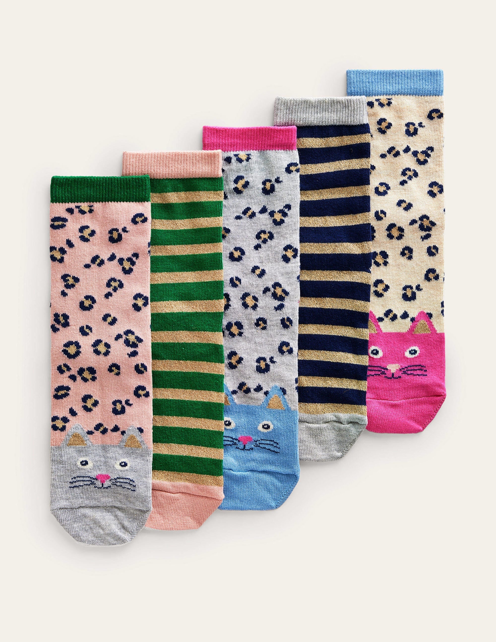 Socks 5 Pack-Leopard/Stripes - Image 1