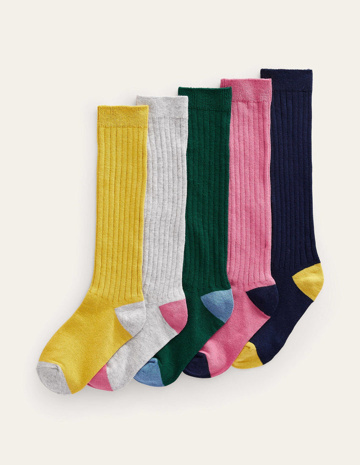 5-Pack Ribbed Knee High Socks-Multi