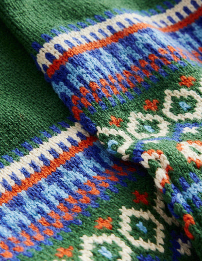 Fair-Isle-Strickschal-Monster-Grün
