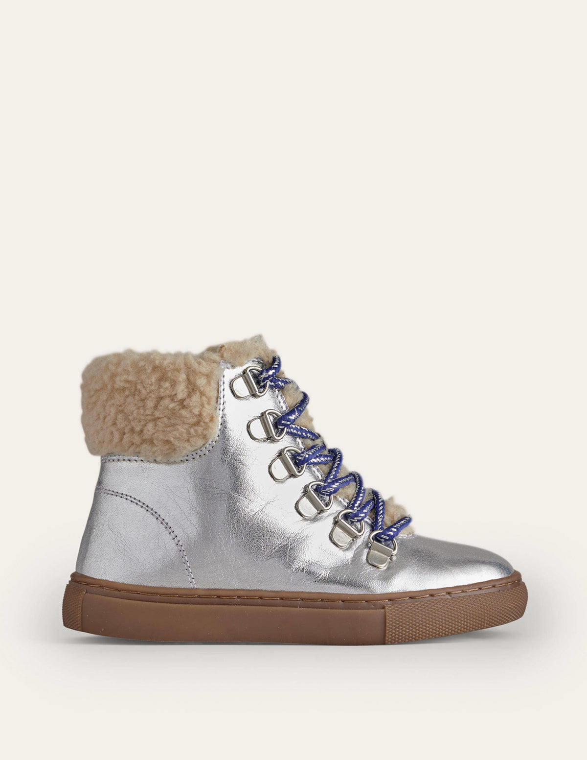 Flauschige Schnürstiefel aus Leder-Silber Metallic - Image 1