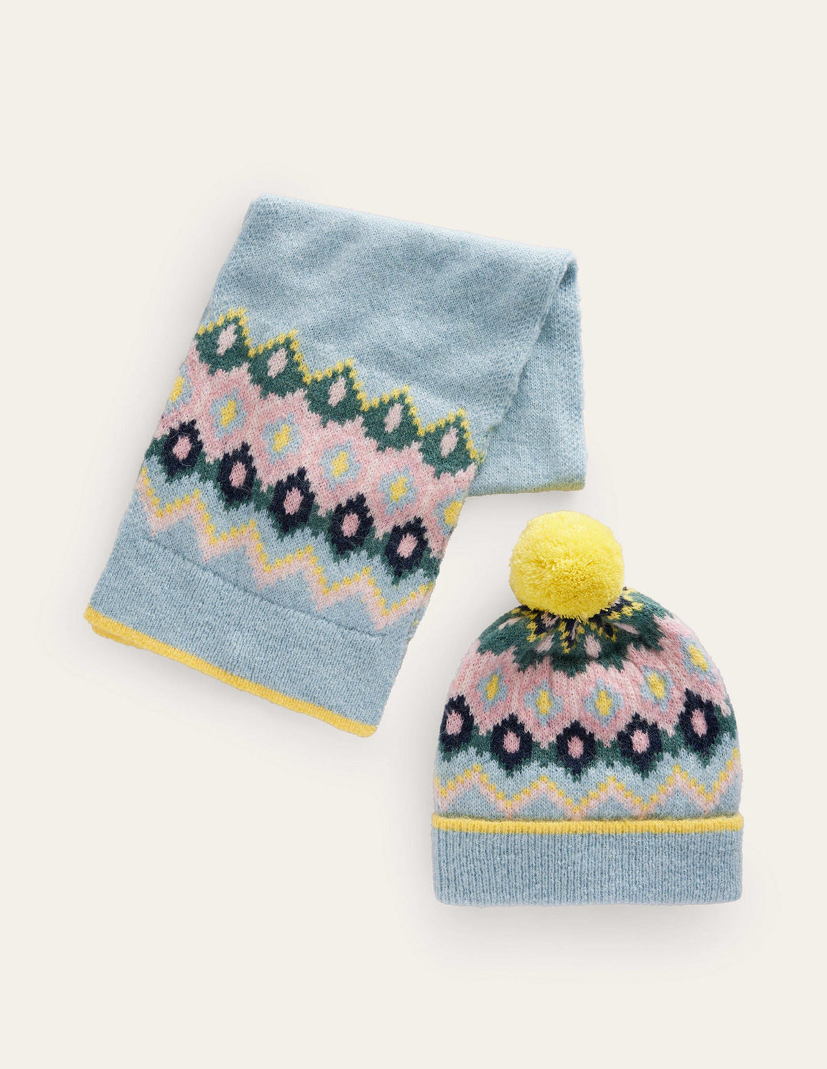 Fair Isle Hat and Scarf Set-Dusk Blue - Image 1