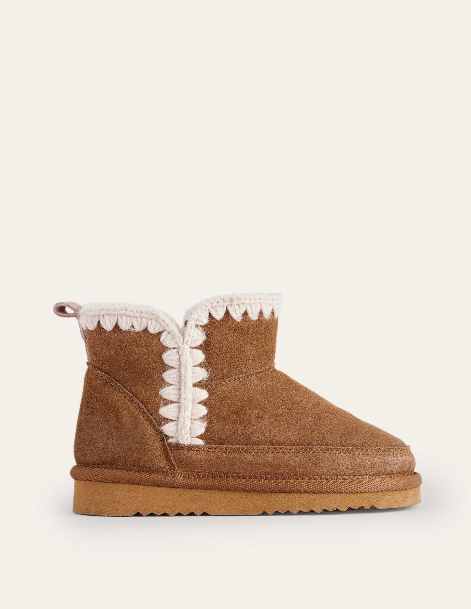 Embroidered Sheepskin Boots-Tan - Image 1