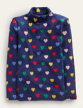 Super Soft Roll Neck Top-College Navy Hearts