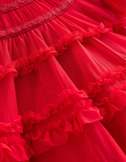 Robe à volants en tulle-Rouge royal-5