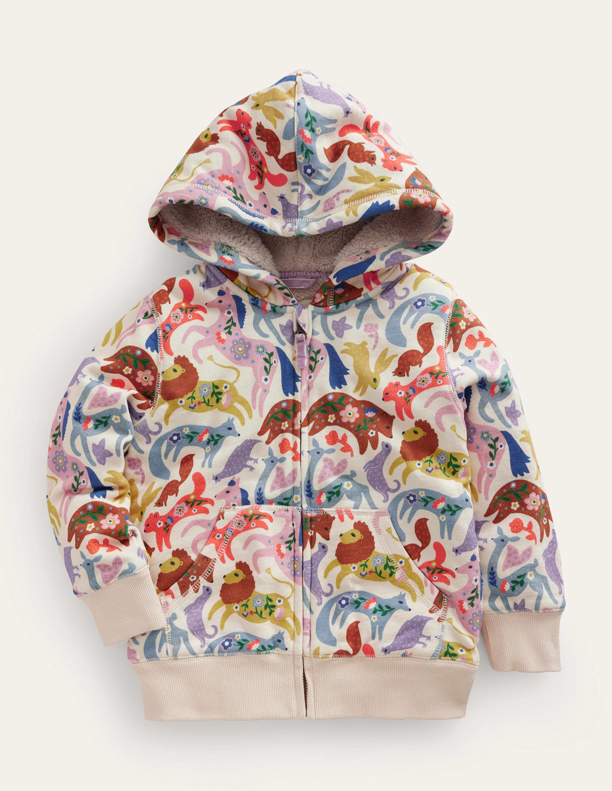 Pink Floral Borg Lined Hoodie-Rosa, Blumenmuster-1