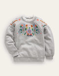 Besticktes Sweatshirt-Grau Meliert Tiere