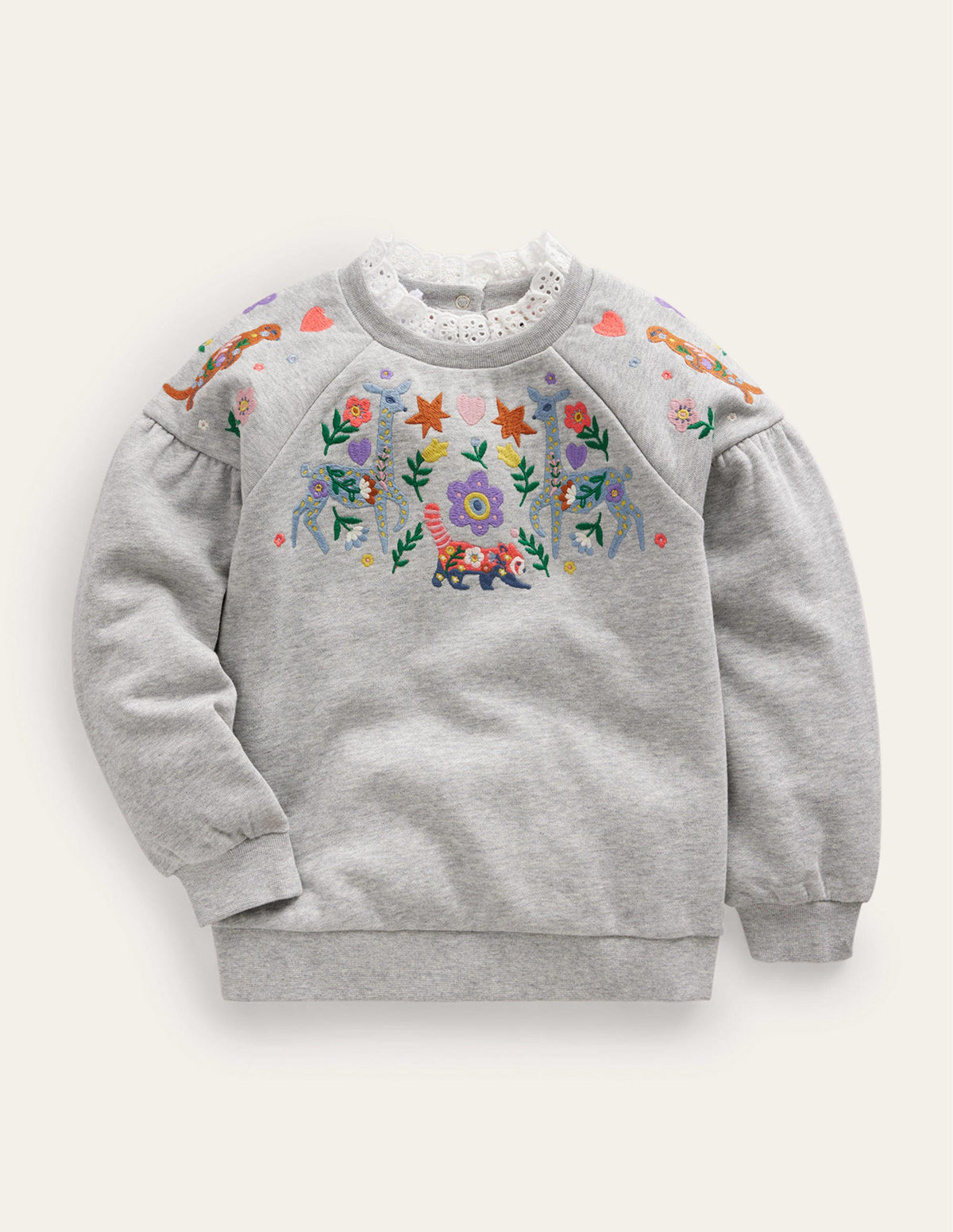 Besticktes Sweatshirt-Grau Meliert Tiere - Image 1
