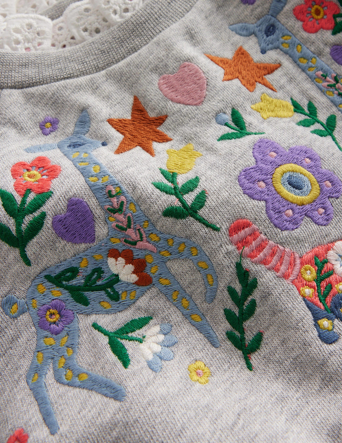 Besticktes Sweatshirt-Grau Meliert Tiere - Image 3