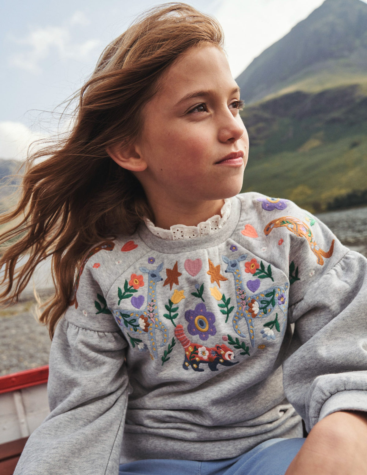 Besticktes Sweatshirt-Grau Meliert Tiere - Image 4