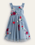 Tüllkleid mit Applikationen-Kieselblau