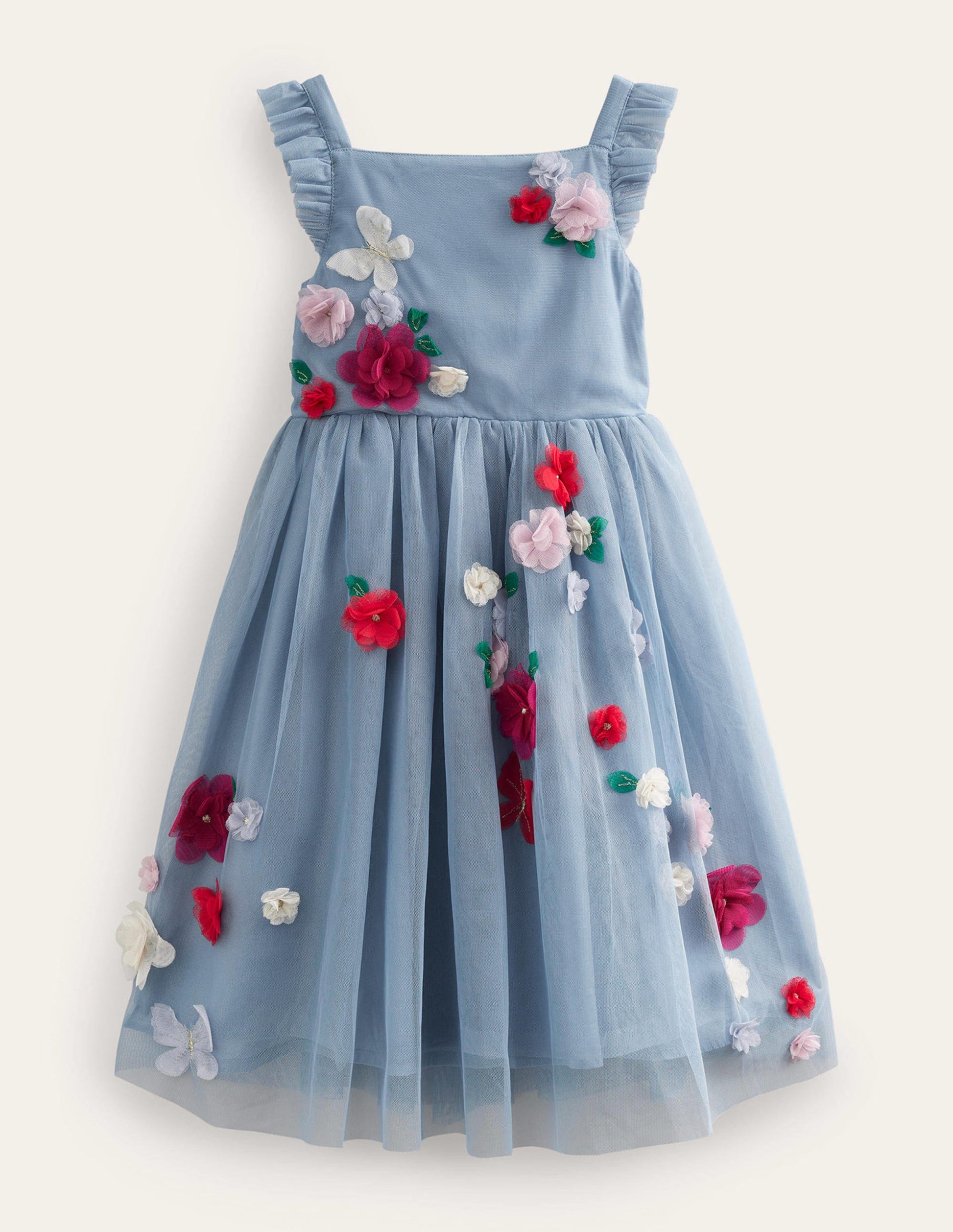 Tüllkleid mit Applikationen-Kieselblau-1