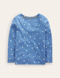 Long Sleeve Pointelle Top-Delft Blue/Ivory Spot