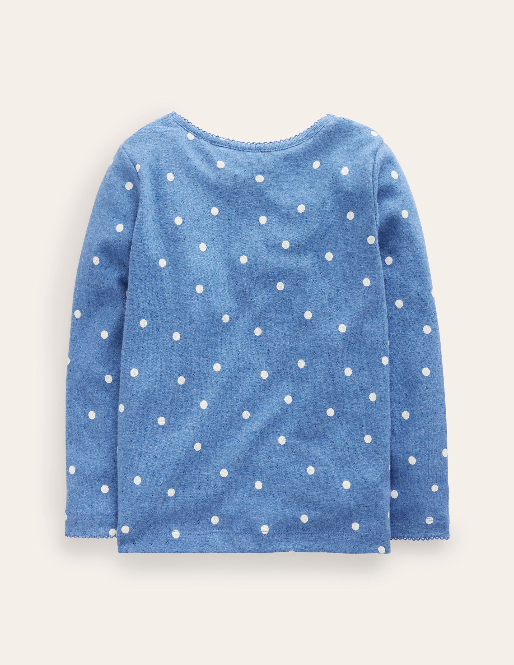 Long Sleeve Pointelle Top-Delft Blue/Ivory Spot-2