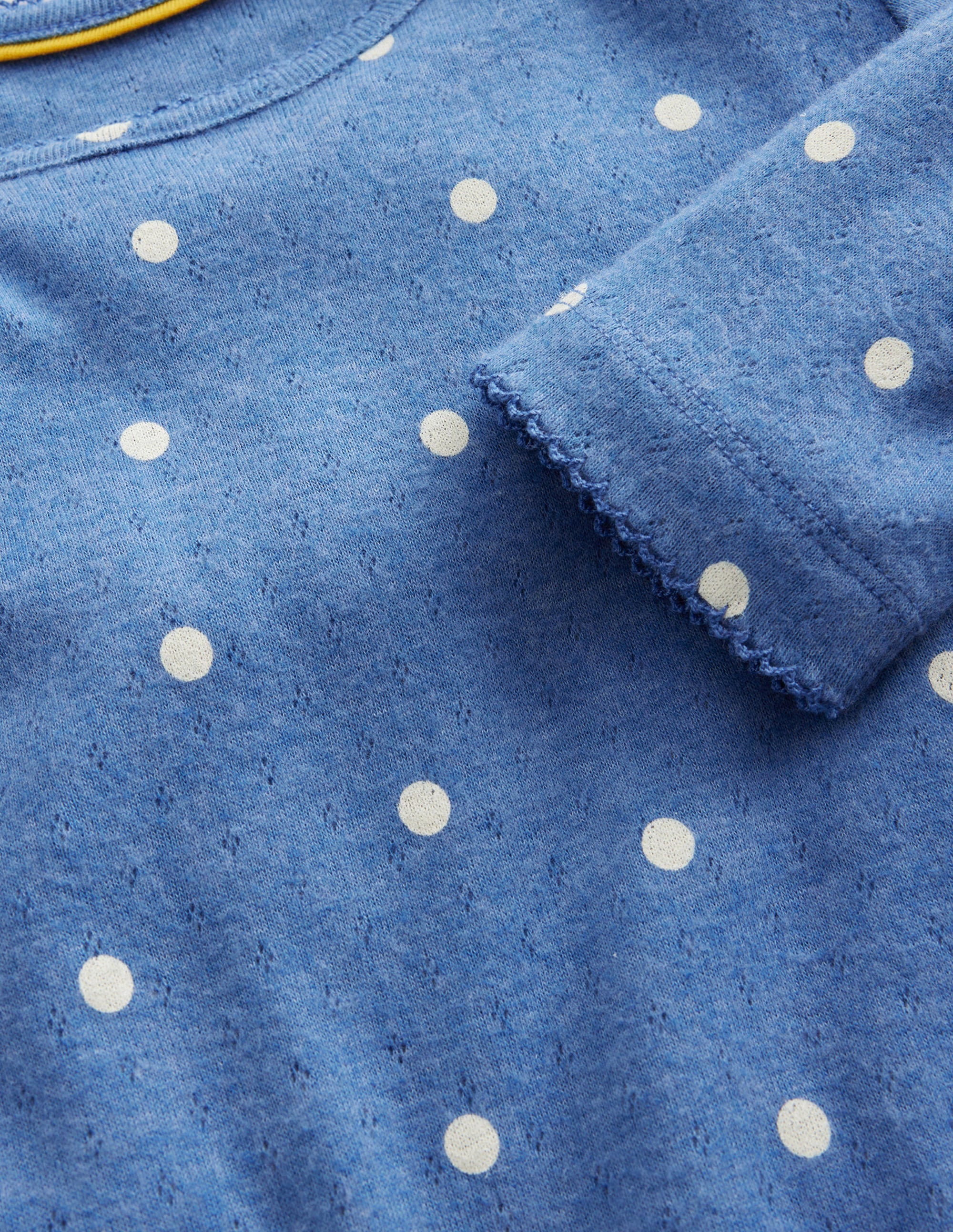 Long Sleeve Pointelle Top-Delft Blue/Ivory Spot - Image 3