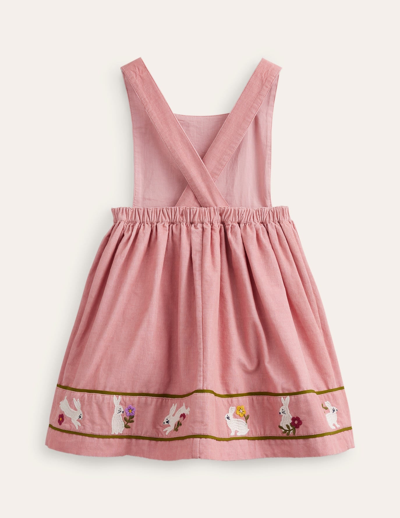 Robe chasuble en velours côtelé à appliqué-Lapins rose amande-2