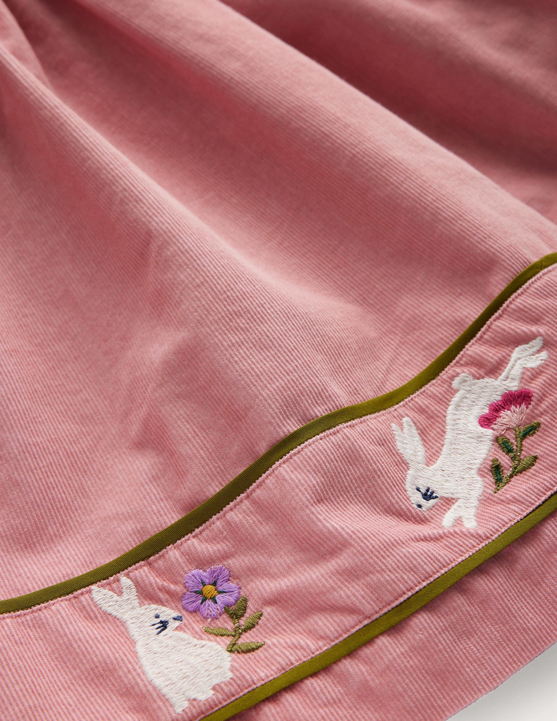 Robe chasuble en velours côtelé à appliqué-Lapins rose amande-3