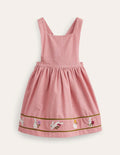 Robe chasuble en velours côtelé à appliqué-Lapins rose amande