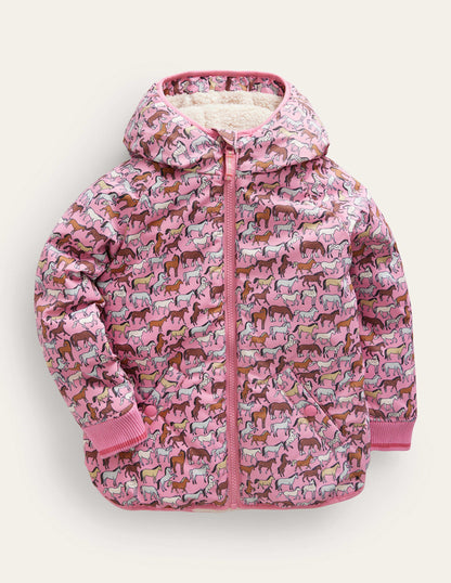 Printed Sherpa Lined Anorak-Pink horses-1
