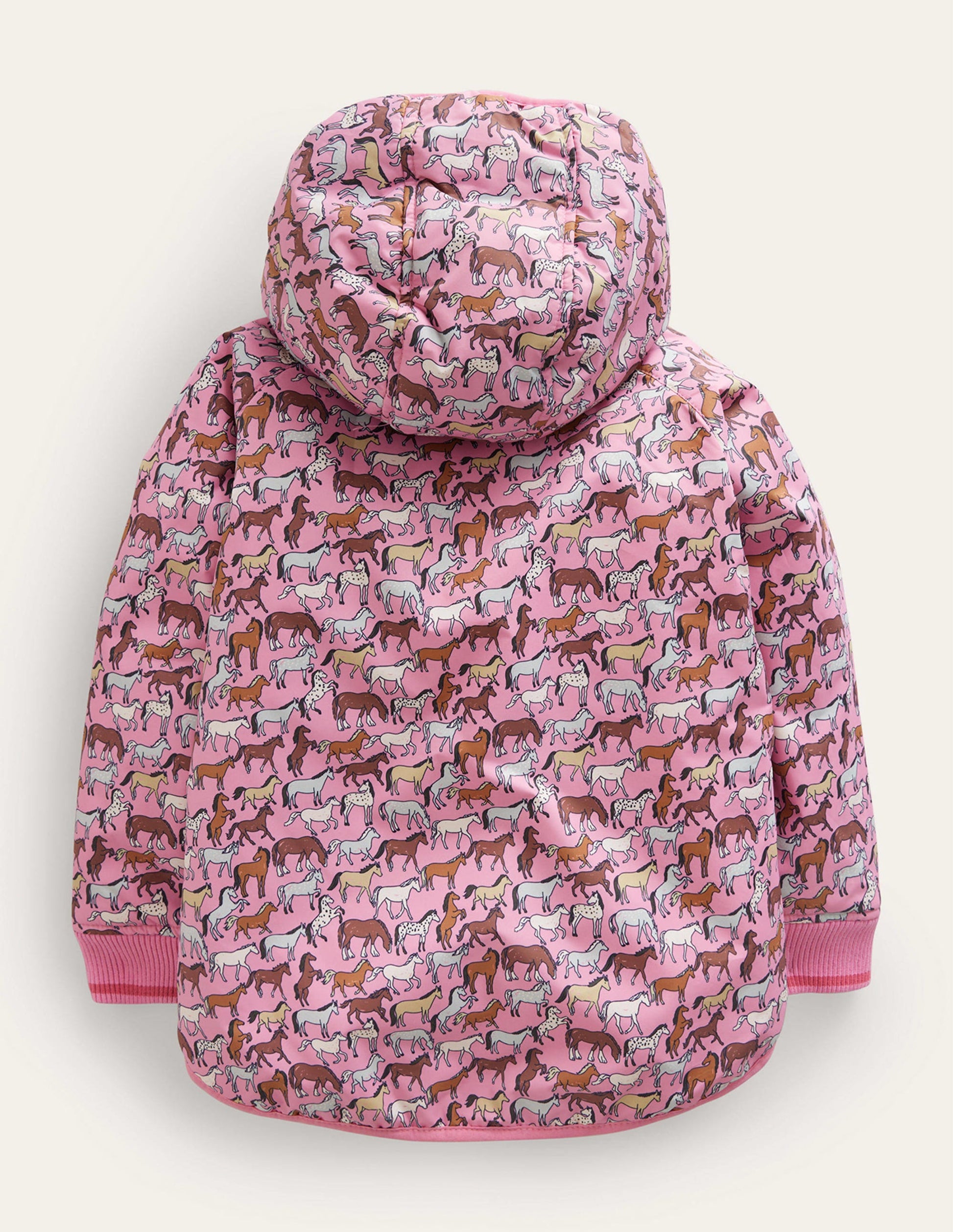 Printed Sherpa Lined Anorak-Pink horses-2