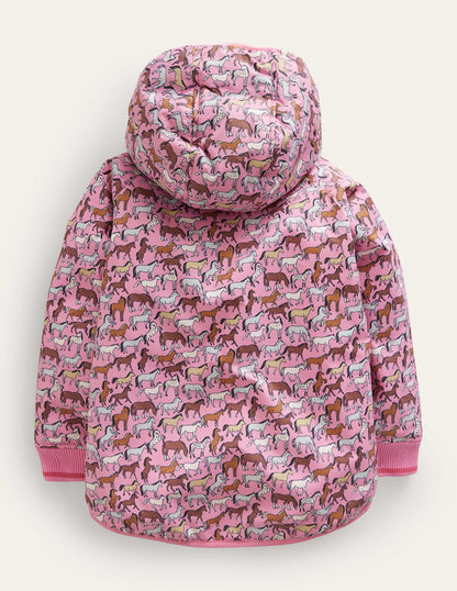 Printed Sherpa Lined Anorak-Pink horses-2