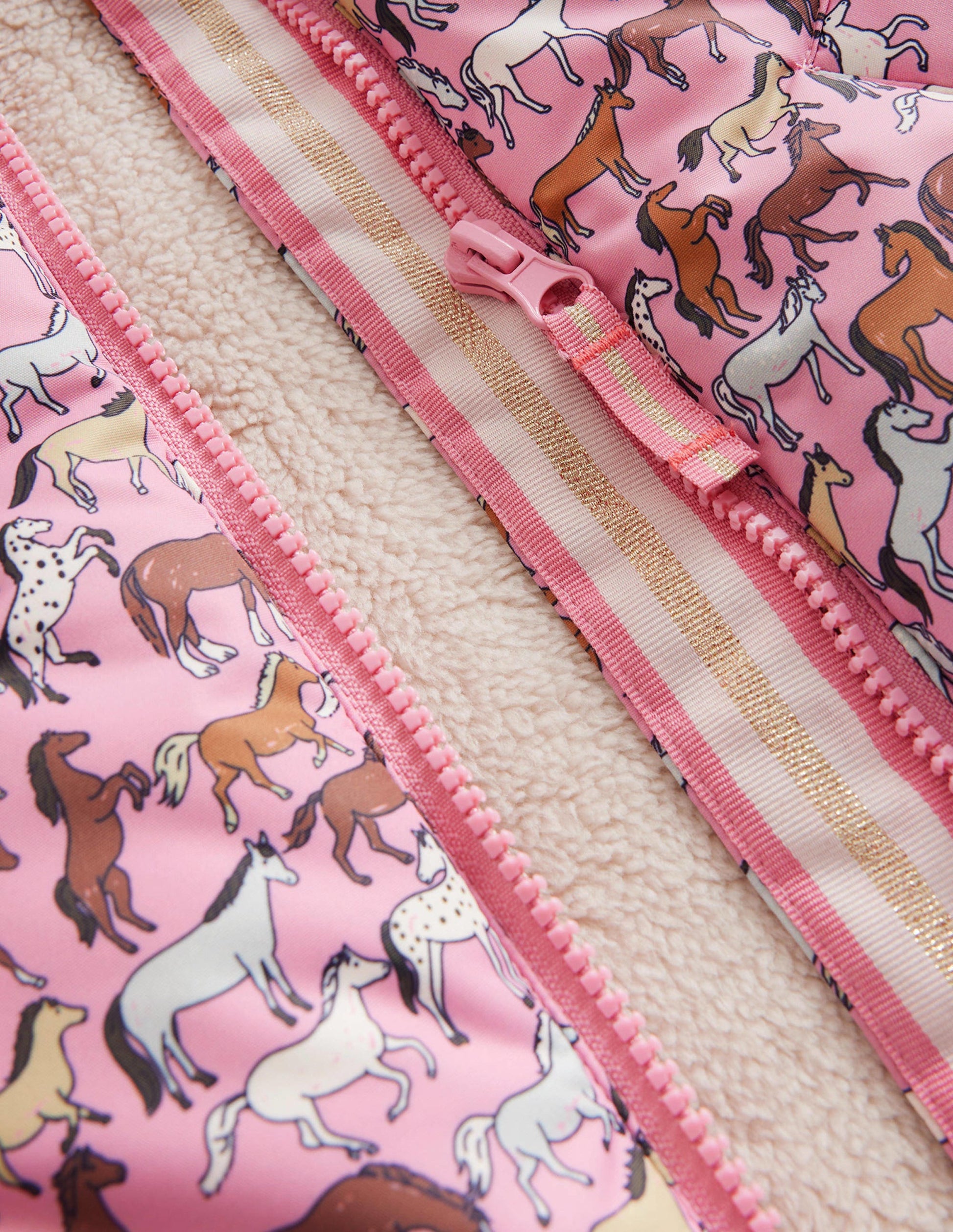 Printed Sherpa Lined Anorak-Pink horses-3