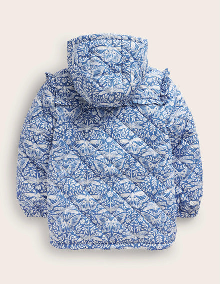 Anorak mit Muschelsteppung-Delftblau Schmetterling