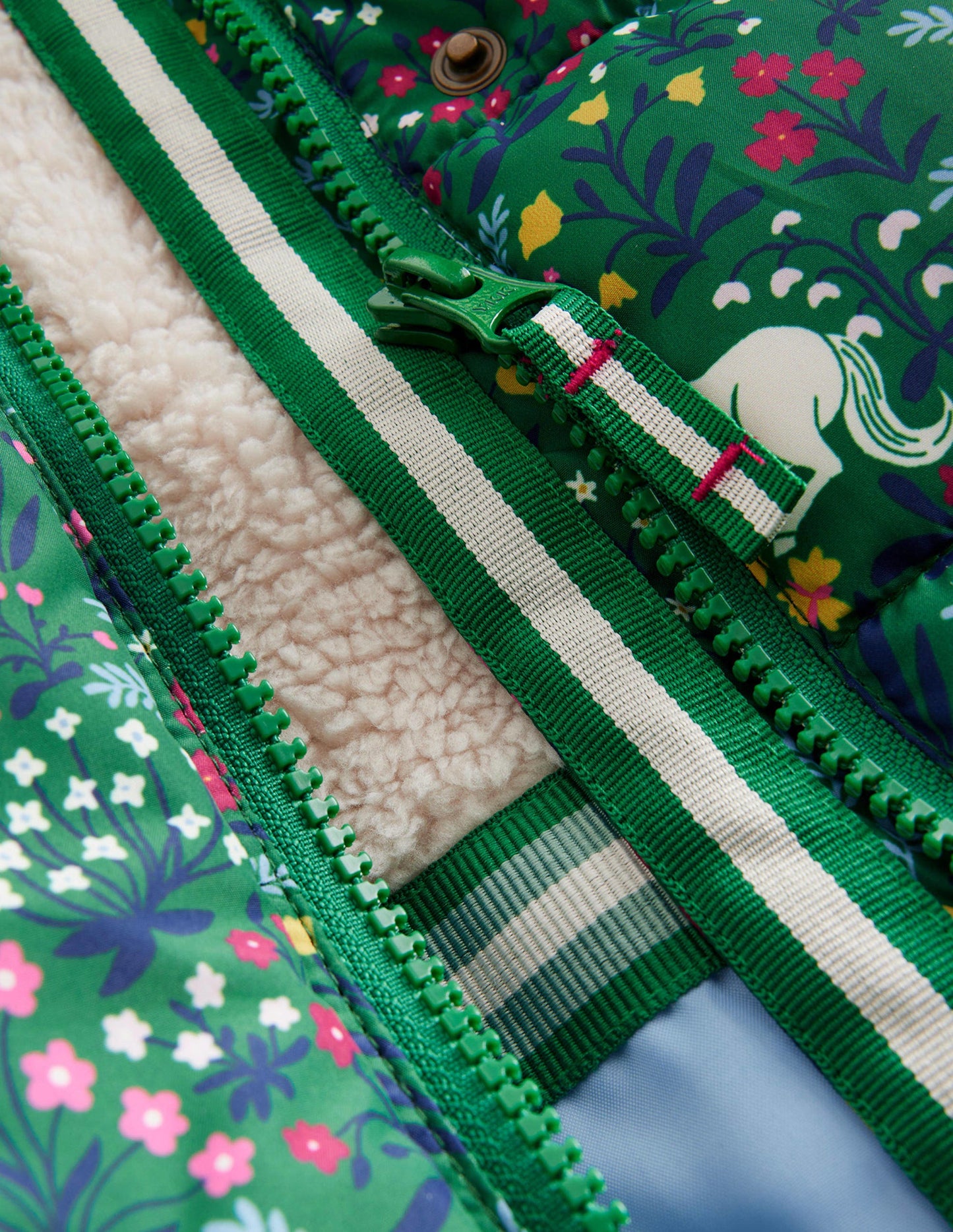 Wattierter 2-in-1-Mantel-Tiefgrün Einhorn Wiese