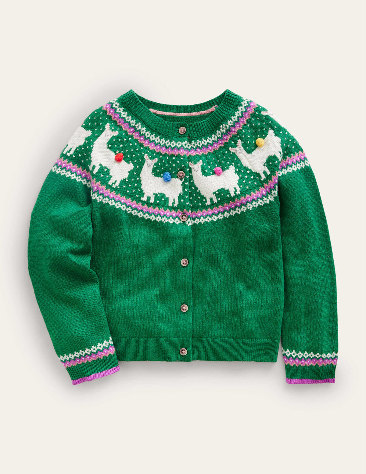 Lustige Fair-Isle-Strickjacke-Tiefgrün Lama - Image 1