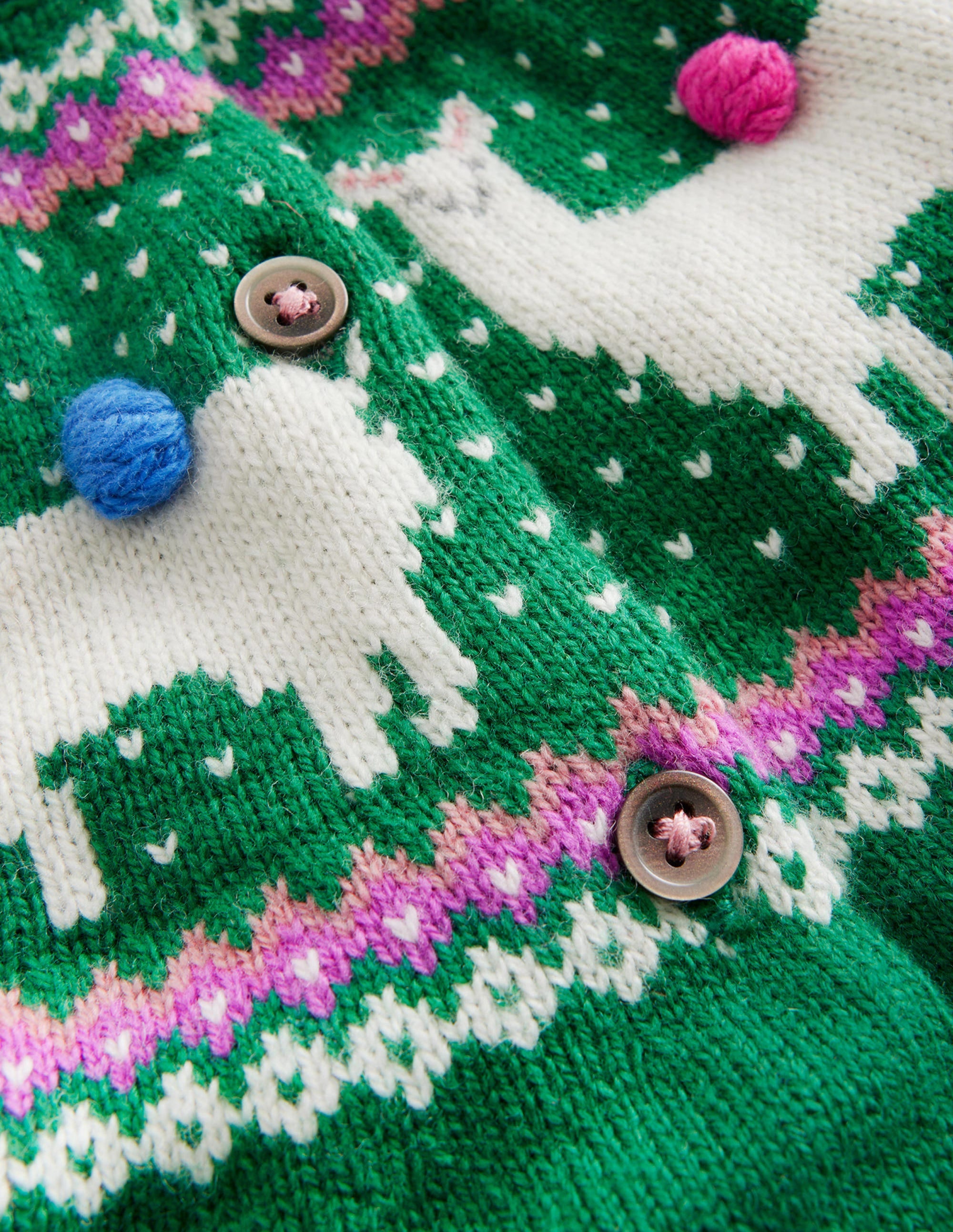 Lustige Fair-Isle-Strickjacke-Tiefgrün Lama - Image 3
