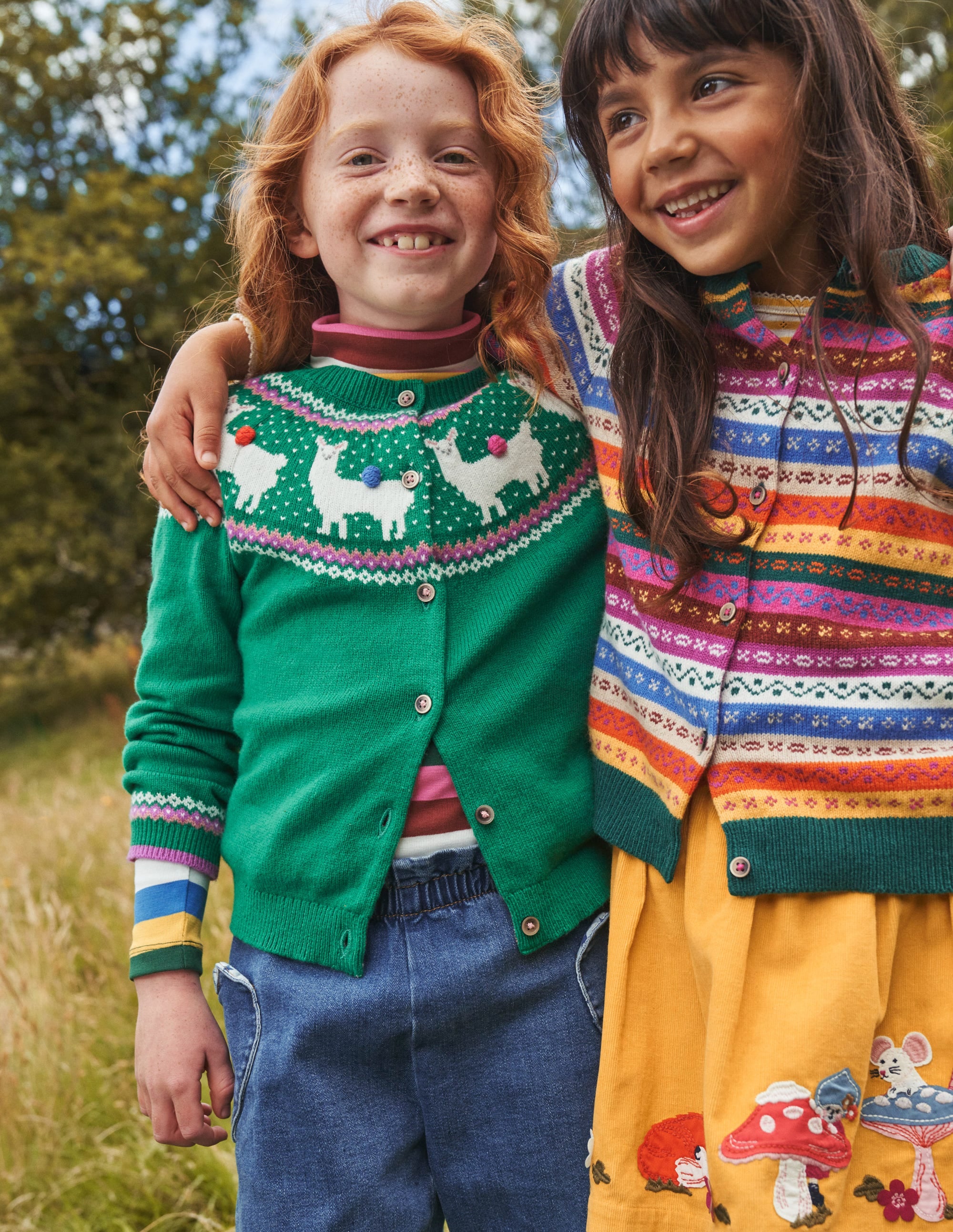 Lustige Fair-Isle-Strickjacke-Tiefgrün Lama - Image 4