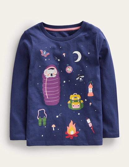 T-Shirt mit Metllic-Logo-Schuluniform-Marineblau Camping-1