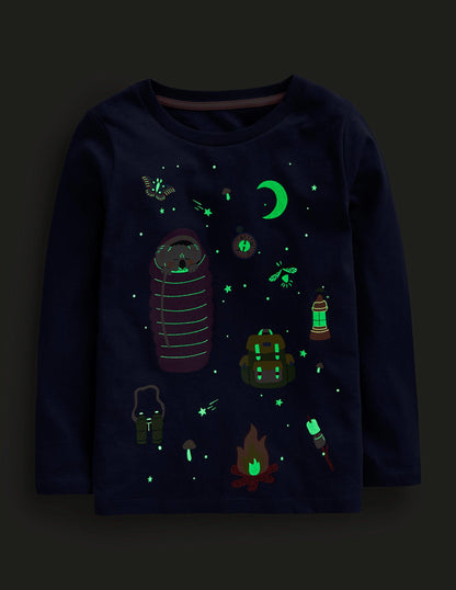 T-Shirt mit Metllic-Logo-Schuluniform-Marineblau Camping-4