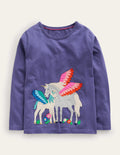 T-shirt à manches bouffantes et appliqué-Licorne bleu tribord doux