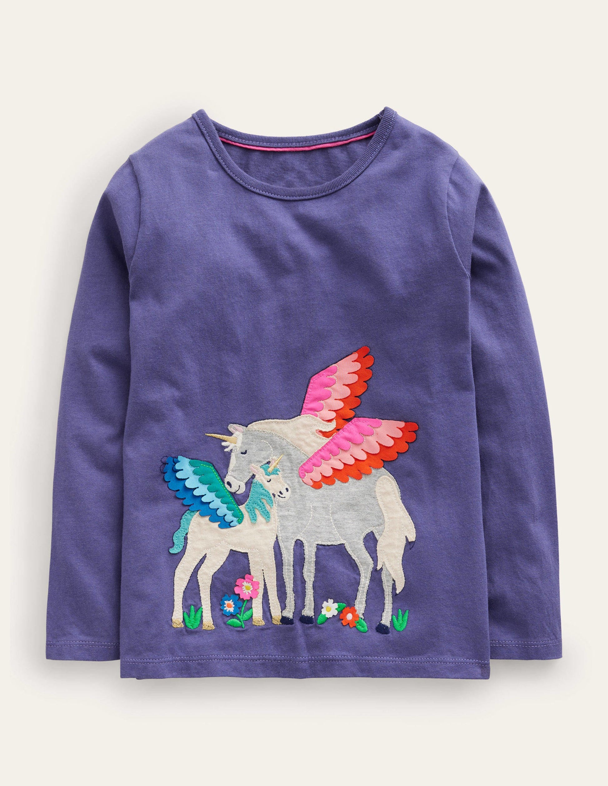T-shirt à manches bouffantes et appliqué-Licorne bleu tribord doux-1
