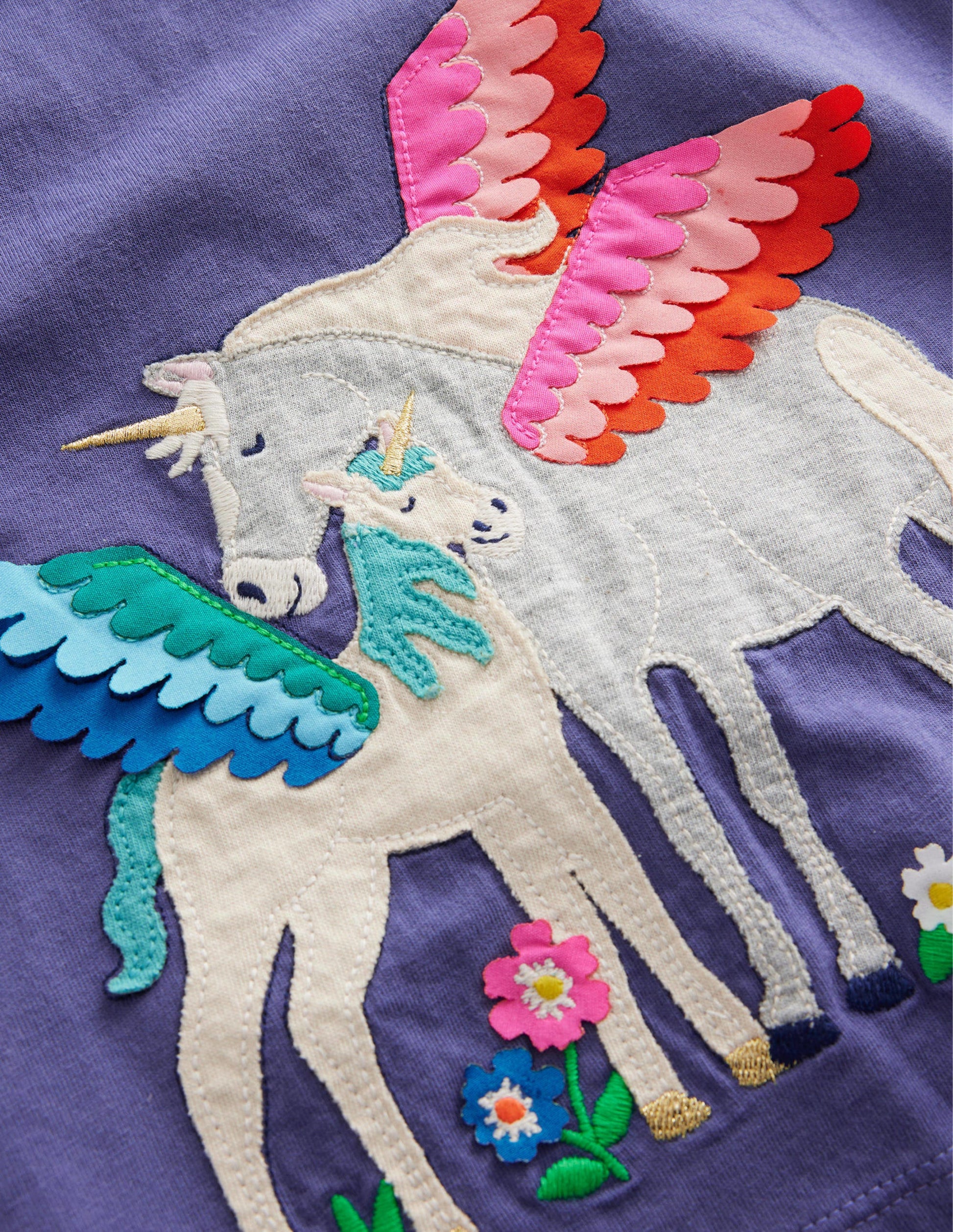 T-shirt à manches bouffantes et appliqué-Licorne bleu tribord doux-3